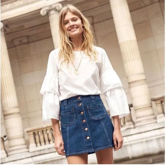 Madewell Patch Pockets Button Front Denim Mini Skirt Size S - Picture 2 of 6